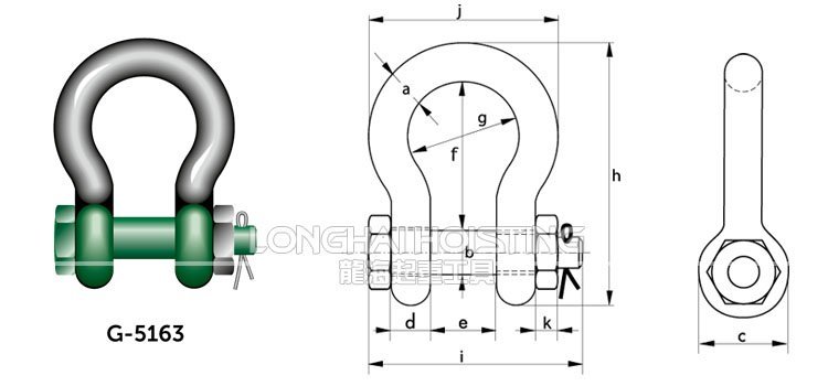 荷蘭GreenPin G-5163弓型卸扣尺寸